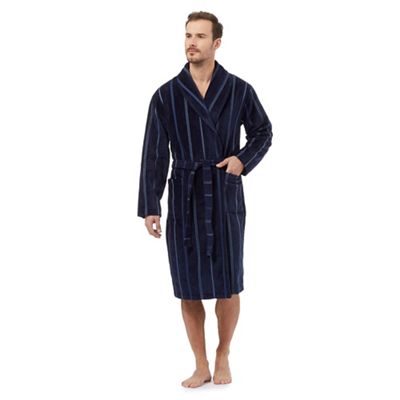Navy striped velour dressing gown